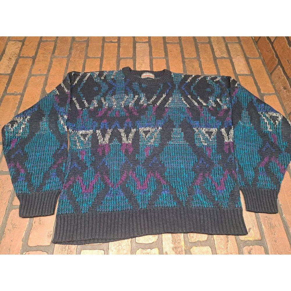 Vintage 80s 90s Sweater Checkpoint Carlton Fresh Prince Style Lg